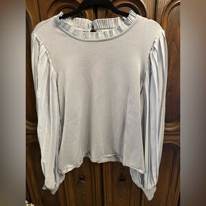 Chic Light Blue Women's Blouse with Pleated Sleeves